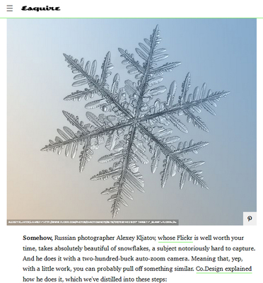 My snowflakes published by Esquire